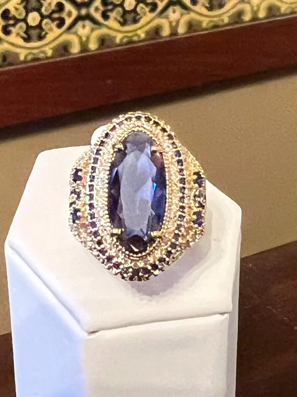 Goldplated Synthetic Sapphire Dinner Ring Size 6 (110)